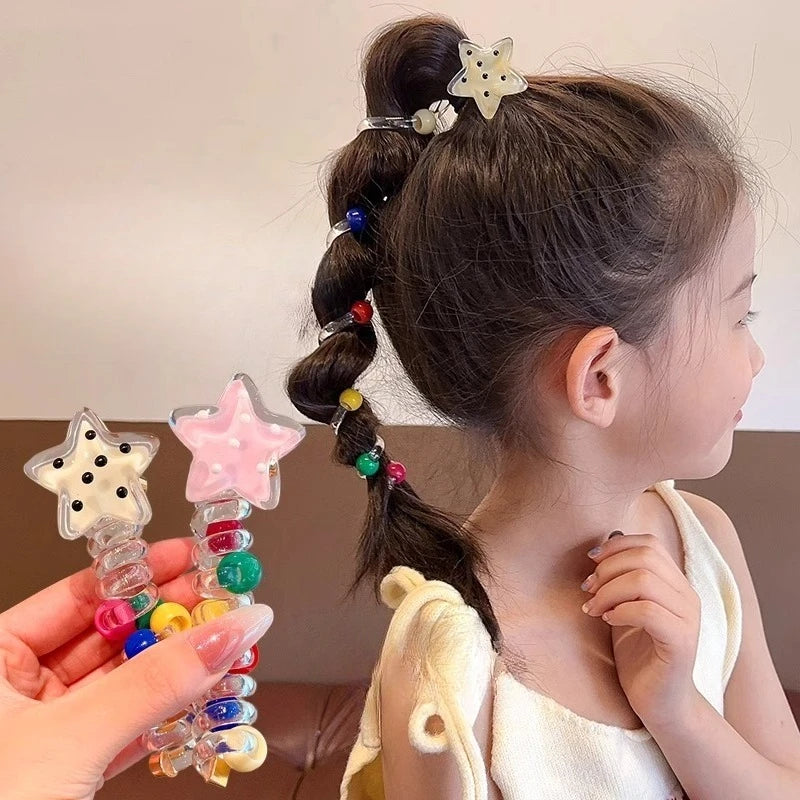 Colorful Heart Elastic Rubber Bands Children Telephone Wire Hair Ties Spiral Coil Hairbands Hair Rope Ponytail Hair Accessories