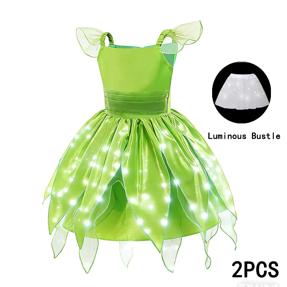 Childern Flower Fairy Dress Up Girls Princess Dress With Wings Halloween Elves Costume Carnival Party Tinkerbell Bell Dress