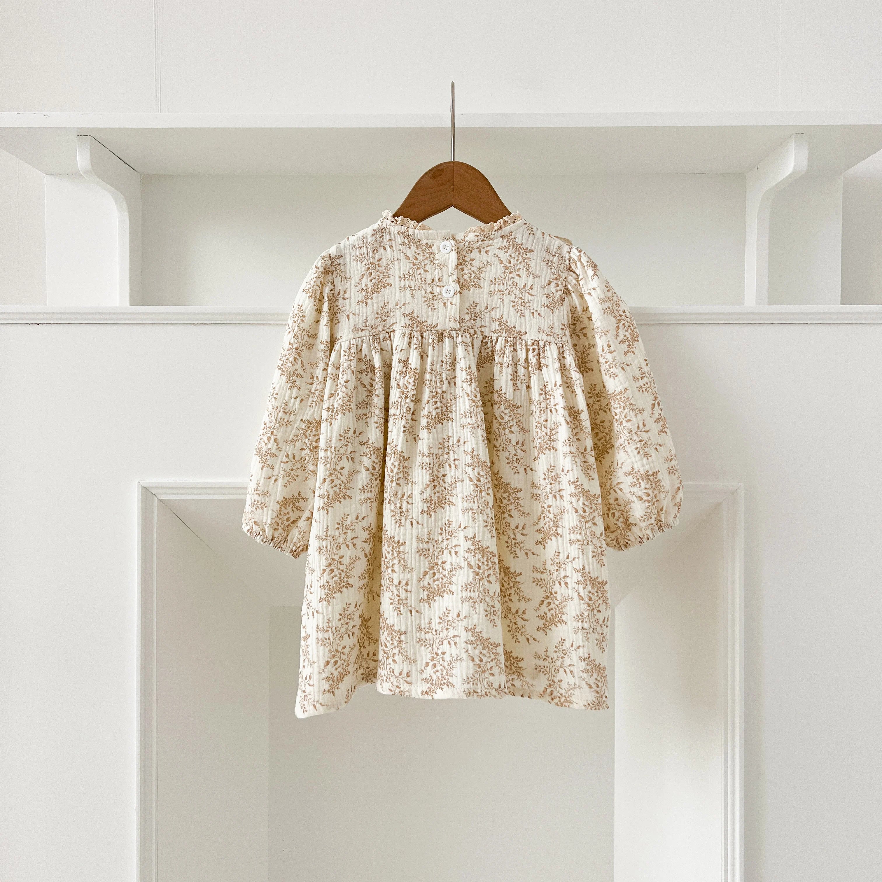 1-6Yrs Girls' Dress Floral Print Lace Girls' Cotton Dress 2025 Autumn New Flower Long Sleeved Sweet Children's Princess Dress