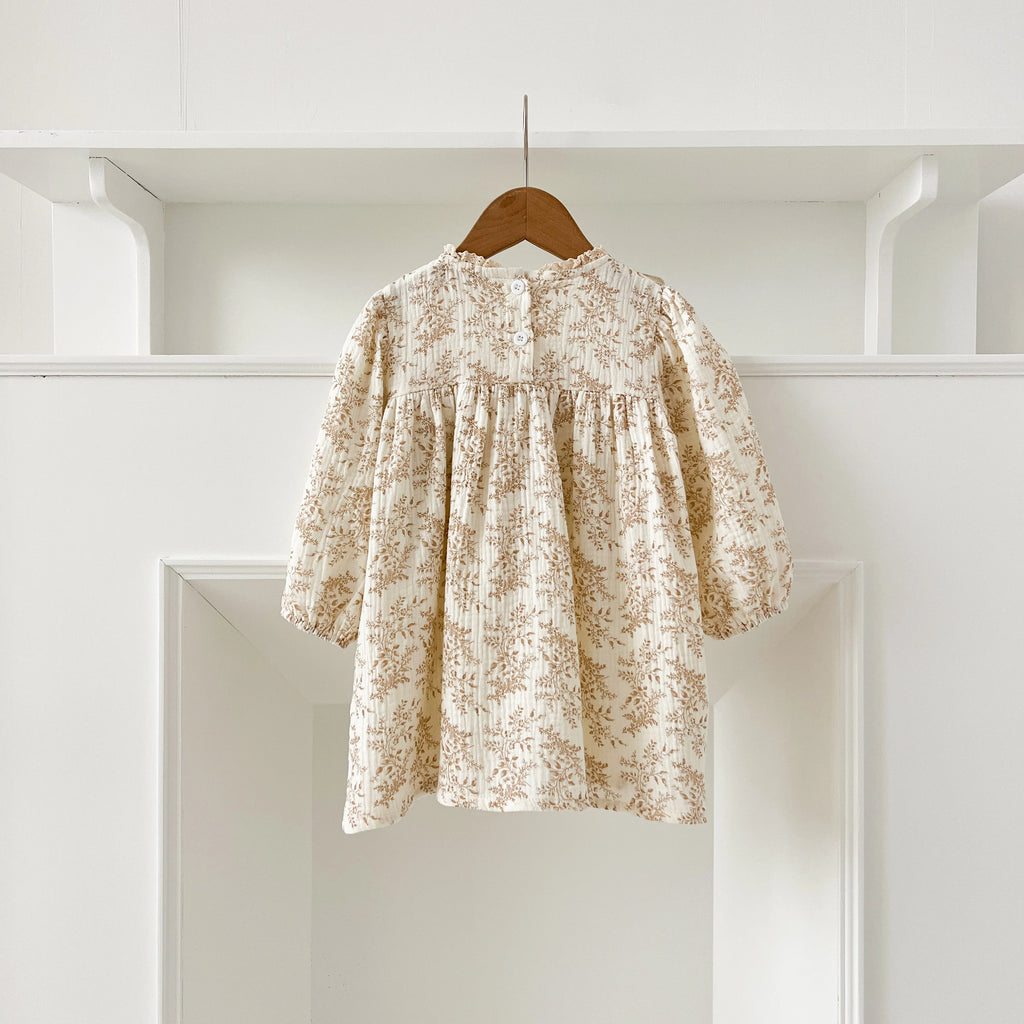 1-6Yrs Girls' Dress Floral Print Lace Girls' Cotton Dress 2025 Autumn New Flower Long Sleeved Sweet Children's Princess Dress