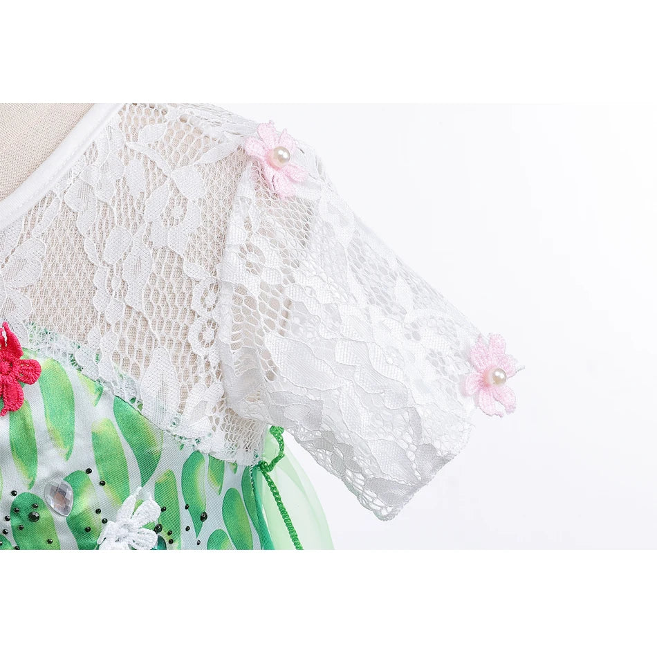 Elsa Costume for Girls Green Fancy Birthday Party Gown Kids Cosplay Princess Dress Carnival Party Children Dresses