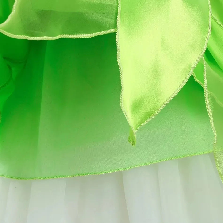 Girls Party Dresses Fairy Green Costume for Girl Tinkerbell Children Clothing Princess Elf Birthday Ball Gown Wing Dresses