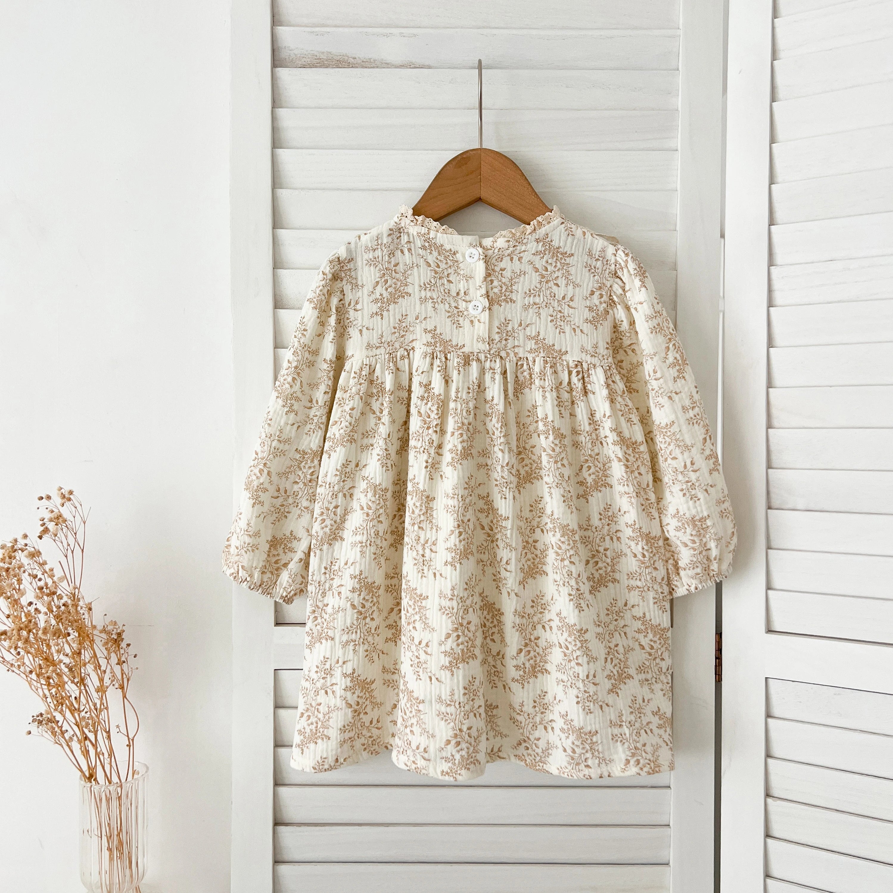 1-6Yrs Girls' Dress Floral Print Lace Girls' Cotton Dress 2025 Autumn New Flower Long Sleeved Sweet Children's Princess Dress