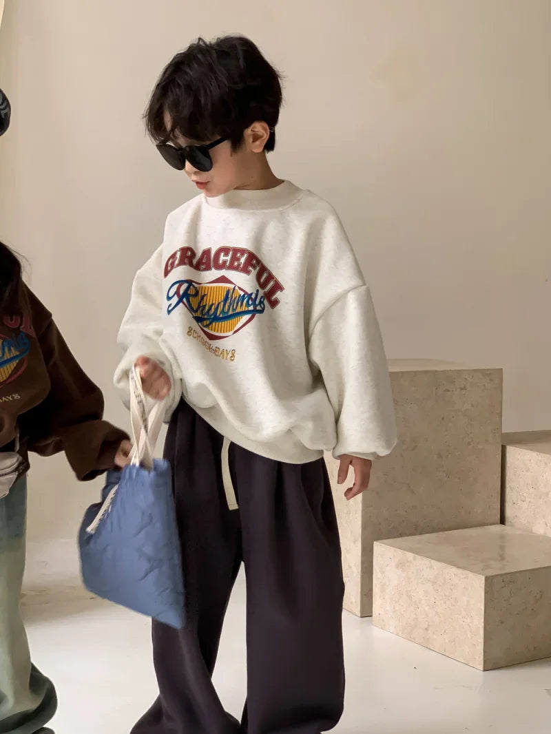 2025 Children Clothing Autumn Winter Baby Boys Girls Fleece Sweatshirt New Kids Letter Print O-Neck Tops Kids Warm Pullover