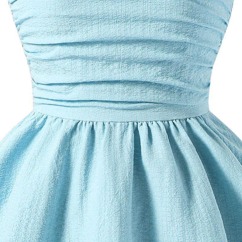 Kids Set Solid Pink Tiered Sling Princess Dress Sweet Style Tween Girls Dress Birthday Party Dating Clothes