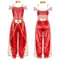 Shiny Sequin Gem Girls Halloween Jasmines Costume Kids Arabian Princess Cosplay Fancy Jumpsuit with Choker for Dance Performance
