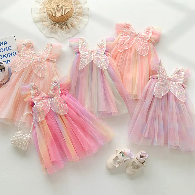 1-7T Toddler Kid Baby Girl Clothes Off Shoulder Heart Print Girls Dress Elegant Summer Sundress Beach Princess Dress Outfit