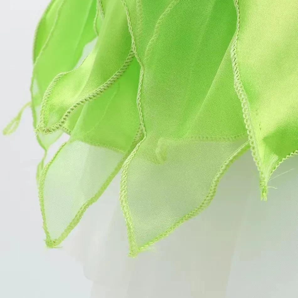 Girls Party Dresses Fairy Green Costume for Girl Tinkerbell Children Clothing Princess Elf Birthday Ball Gown Wing Dresses