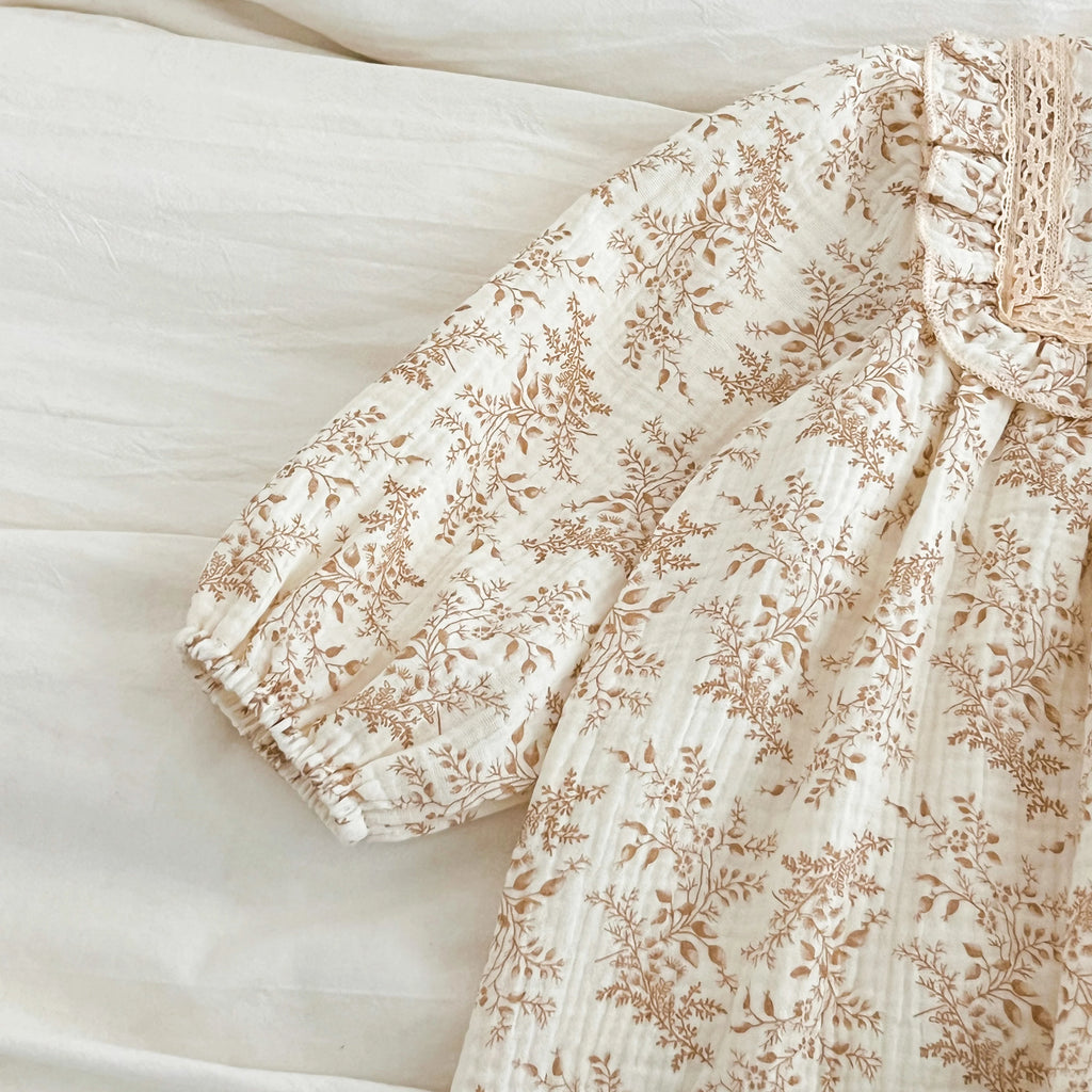 1-6Yrs Girls' Dress Floral Print Lace Girls' Cotton Dress 2025 Autumn New Flower Long Sleeved Sweet Children's Princess Dress