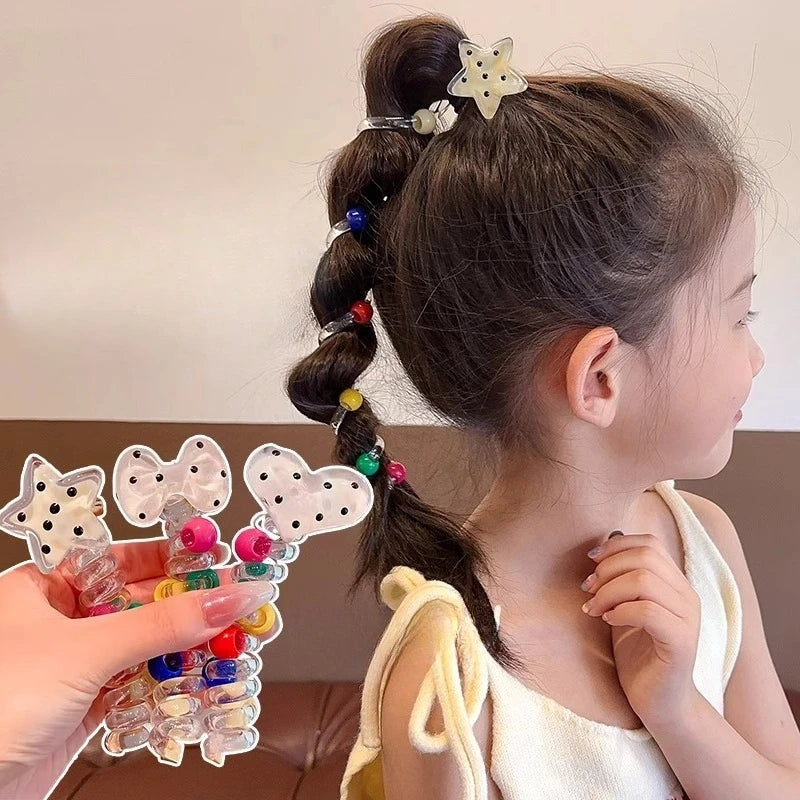 Colorful Heart Elastic Rubber Bands Children Telephone Wire Hair Ties Spiral Coil Hairbands Hair Rope Ponytail Hair Accessories