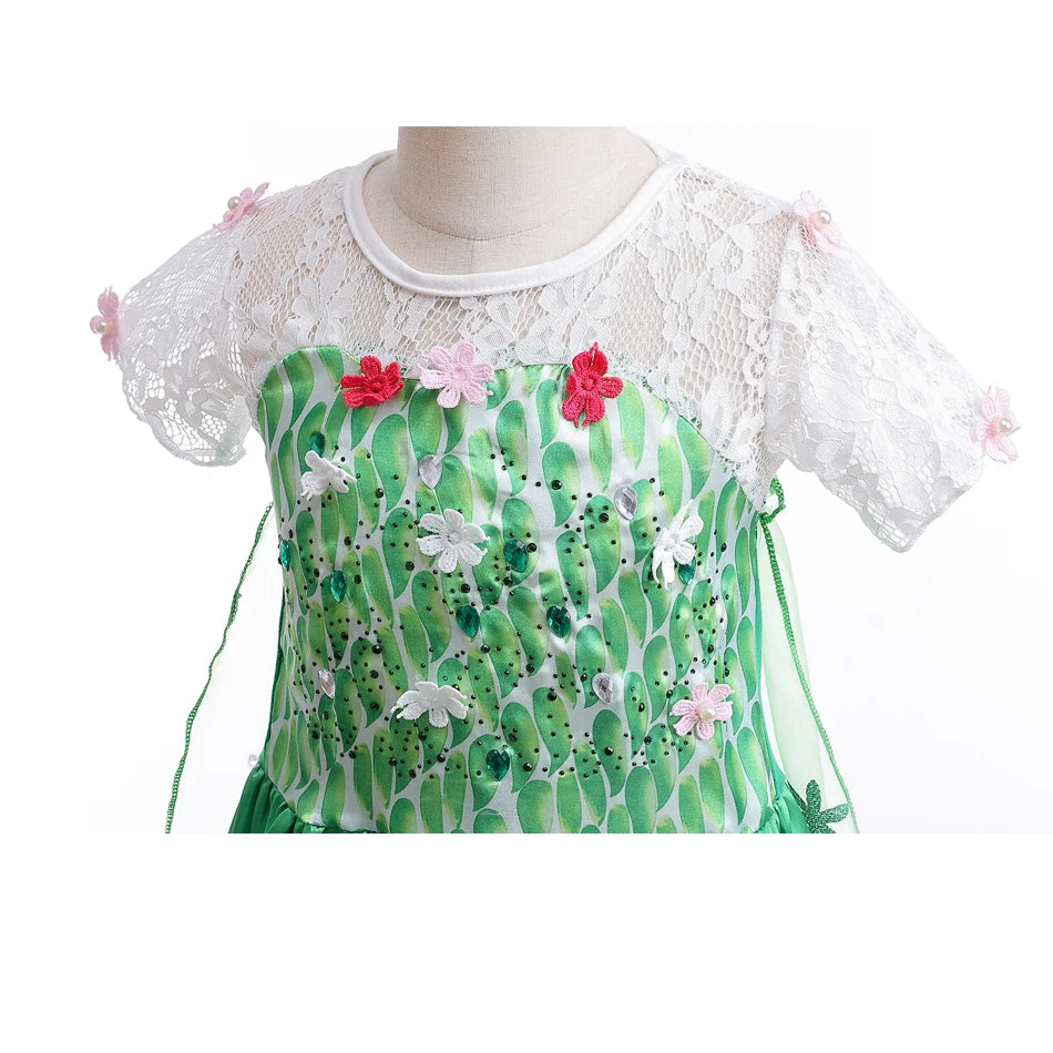 Elsa Costume for Girls Green Fancy Birthday Party Gown Kids Cosplay Princess Dress Carnival Party Children Dresses