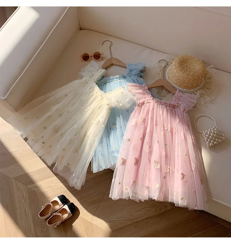 1-7T Toddler Kid Baby Girl Clothes Off Shoulder Heart Print Girls Dress Elegant Summer Sundress Beach Princess Dress Outfit