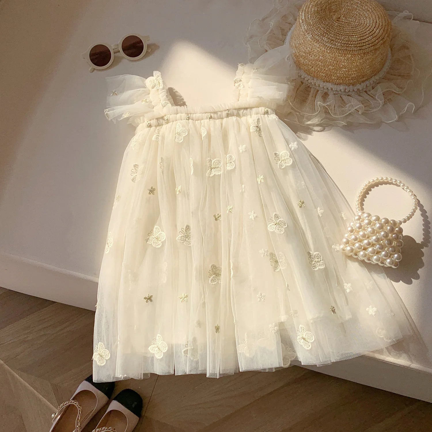 1-7T Toddler Kid Baby Girl Clothes Off Shoulder Heart Print Girls Dress Elegant Summer Sundress Beach Princess Dress Outfit
