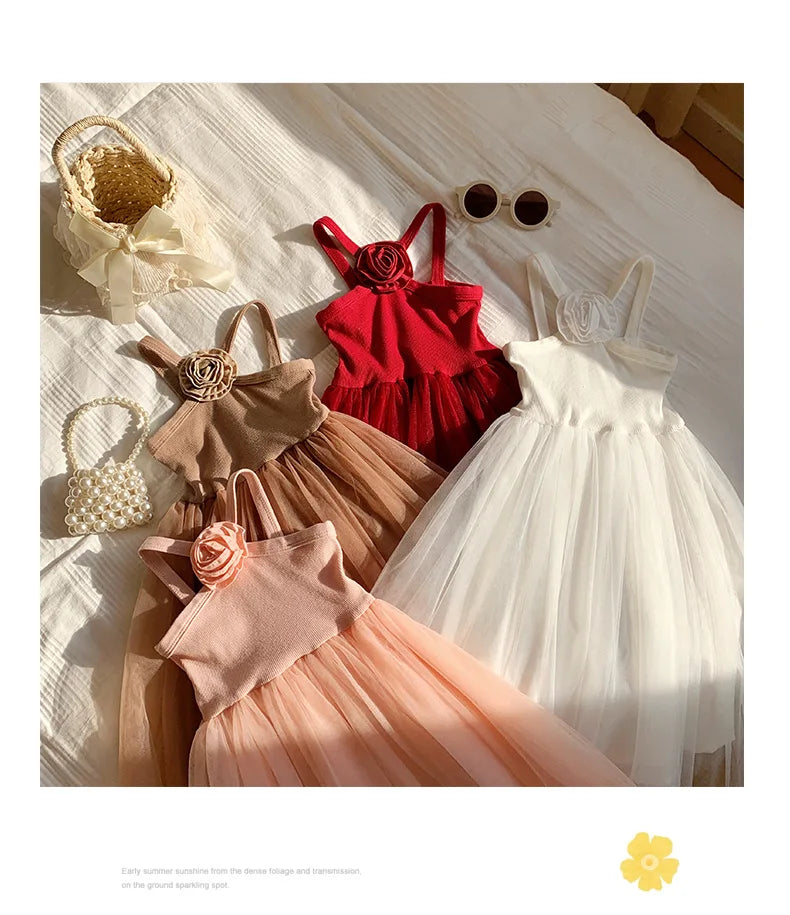 1-7T Toddler Kid Baby Girl Clothes Off Shoulder Heart Print Girls Dress Elegant Summer Sundress Beach Princess Dress Outfit