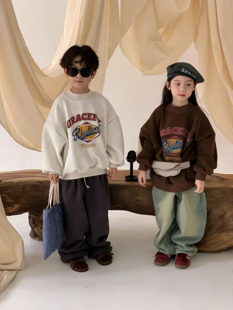 2025 Children Clothing Autumn Winter Baby Boys Girls Fleece Sweatshirt New Kids Letter Print O-Neck Tops Kids Warm Pullover