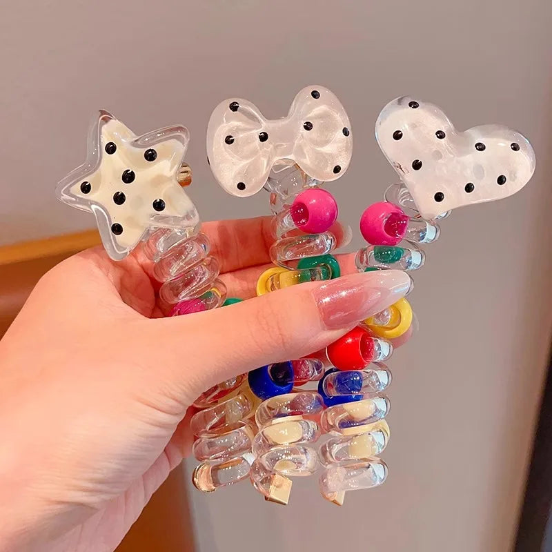 Colorful Heart Elastic Rubber Bands Children Telephone Wire Hair Ties Spiral Coil Hairbands Hair Rope Ponytail Hair Accessories