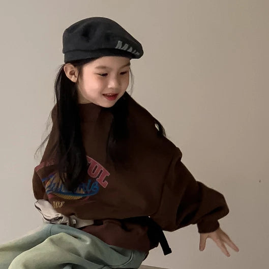 2025 Children Clothing Autumn Winter Baby Boys Girls Fleece Sweatshirt New Kids Letter Print O-Neck Tops Kids Warm Pullover