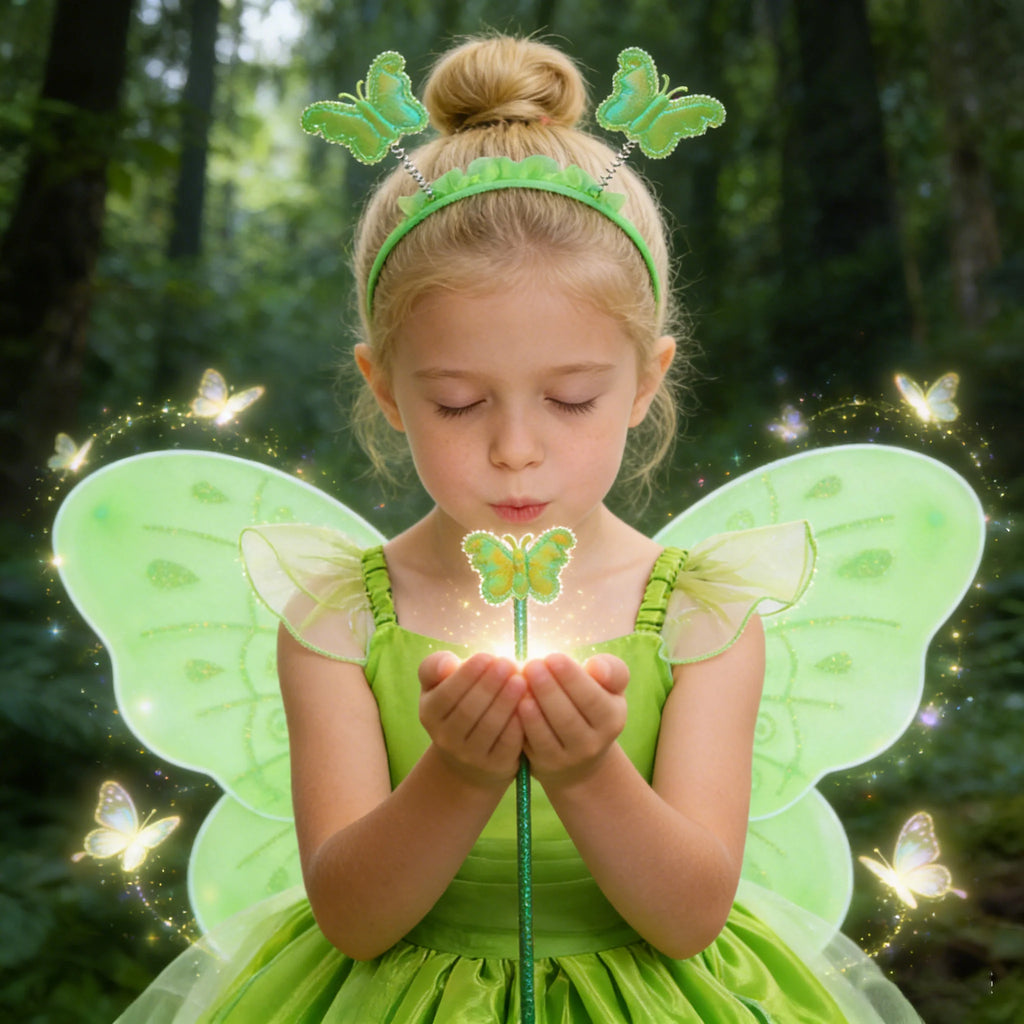 Childern Flower Fairy Dress Up Girls Princess Dress With Wings Halloween Elves Costume Carnival Party Tinkerbell Bell Dress