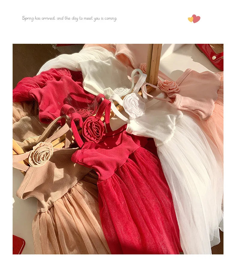 1-7T Toddler Kid Baby Girl Clothes Off Shoulder Heart Print Girls Dress Elegant Summer Sundress Beach Princess Dress Outfit