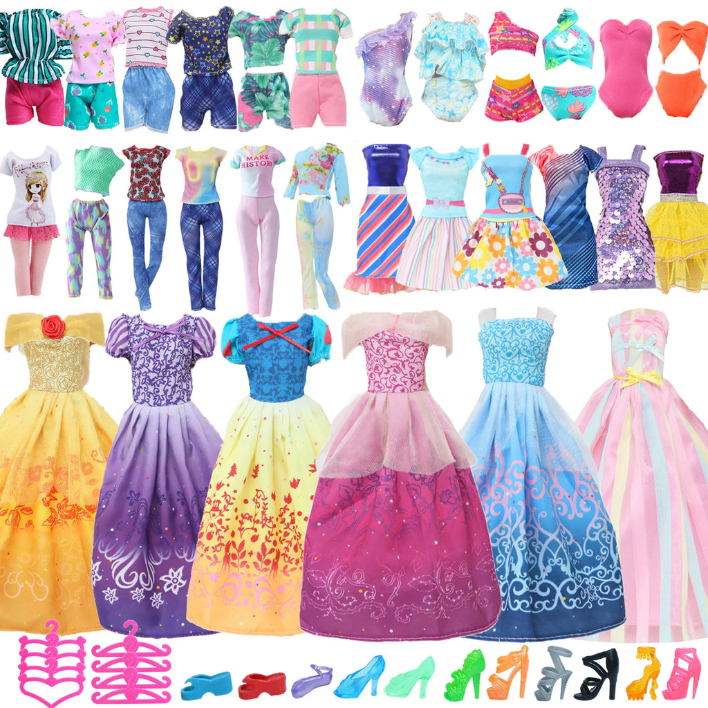 27 Pcs Doll Clothes and Accessories for 11.5 Inch Doll Random 1 Princess Dress 2 Daily Dress 2 Suit 2 Swimsuit 10 Shoe 10 Hanger