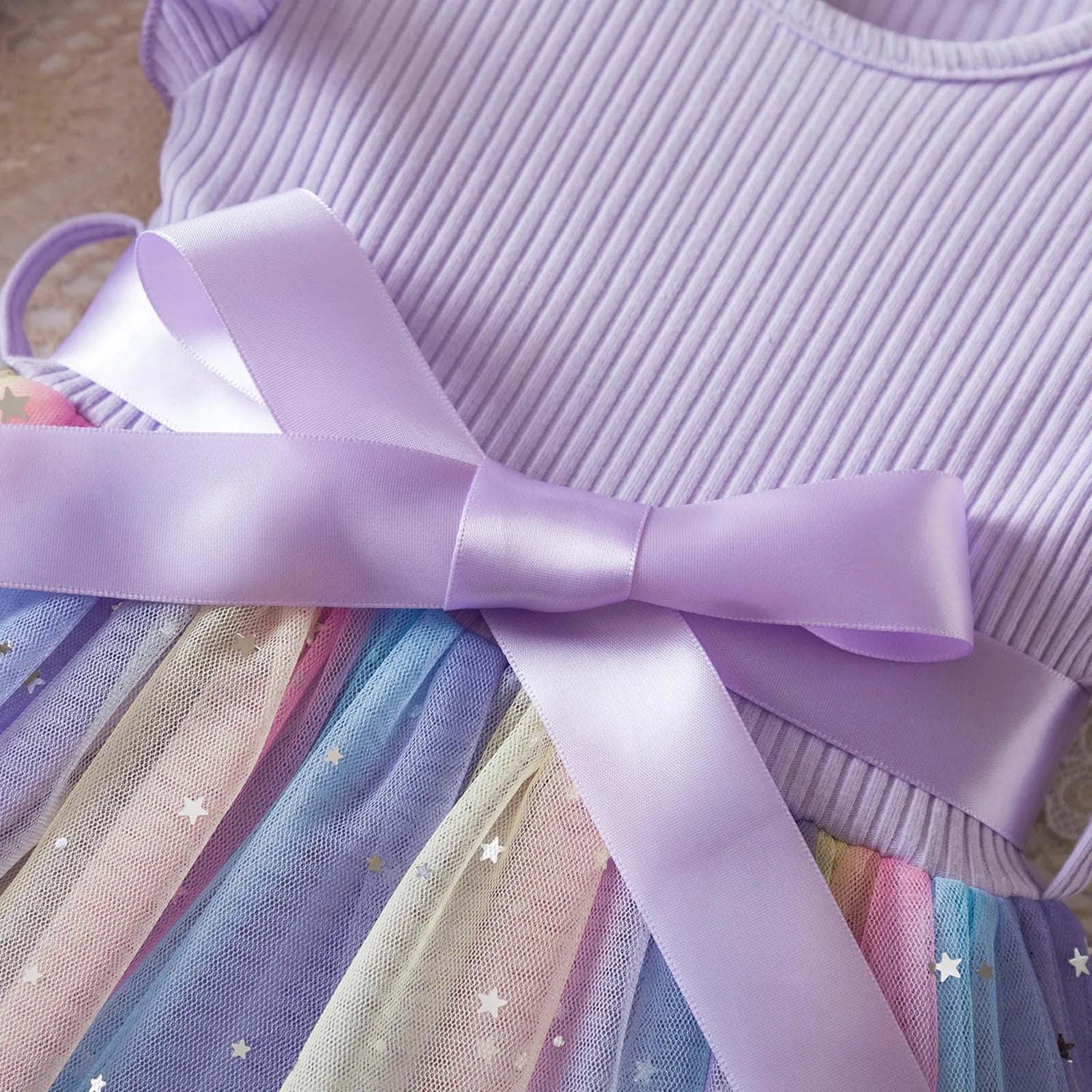 New Girls Dress for Sequins Birthday 1-5Y Toddler Girls Rainbow Tulle Dress Sweet Kids Princess Dress for Girls 2025 Summer Wear