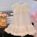 New 2024 Girls Princess Dress Casual Spring Summer Children's Wear Korean Pearl Neck Princess Dress Fashion Yarn Dress