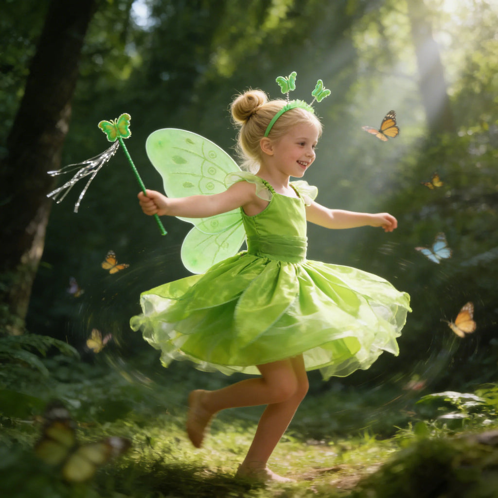 Childern Flower Fairy Dress Up Girls Princess Dress With Wings Halloween Elves Costume Carnival Party Tinkerbell Bell Dress