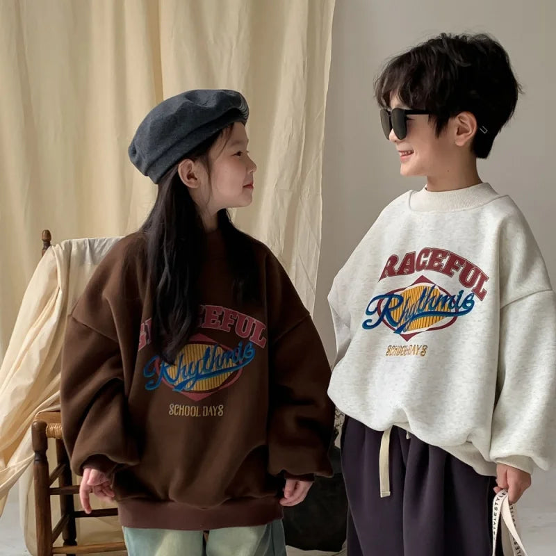 2025 Children Clothing Autumn Winter Baby Boys Girls Fleece Sweatshirt New Kids Letter Print O-Neck Tops Kids Warm Pullover