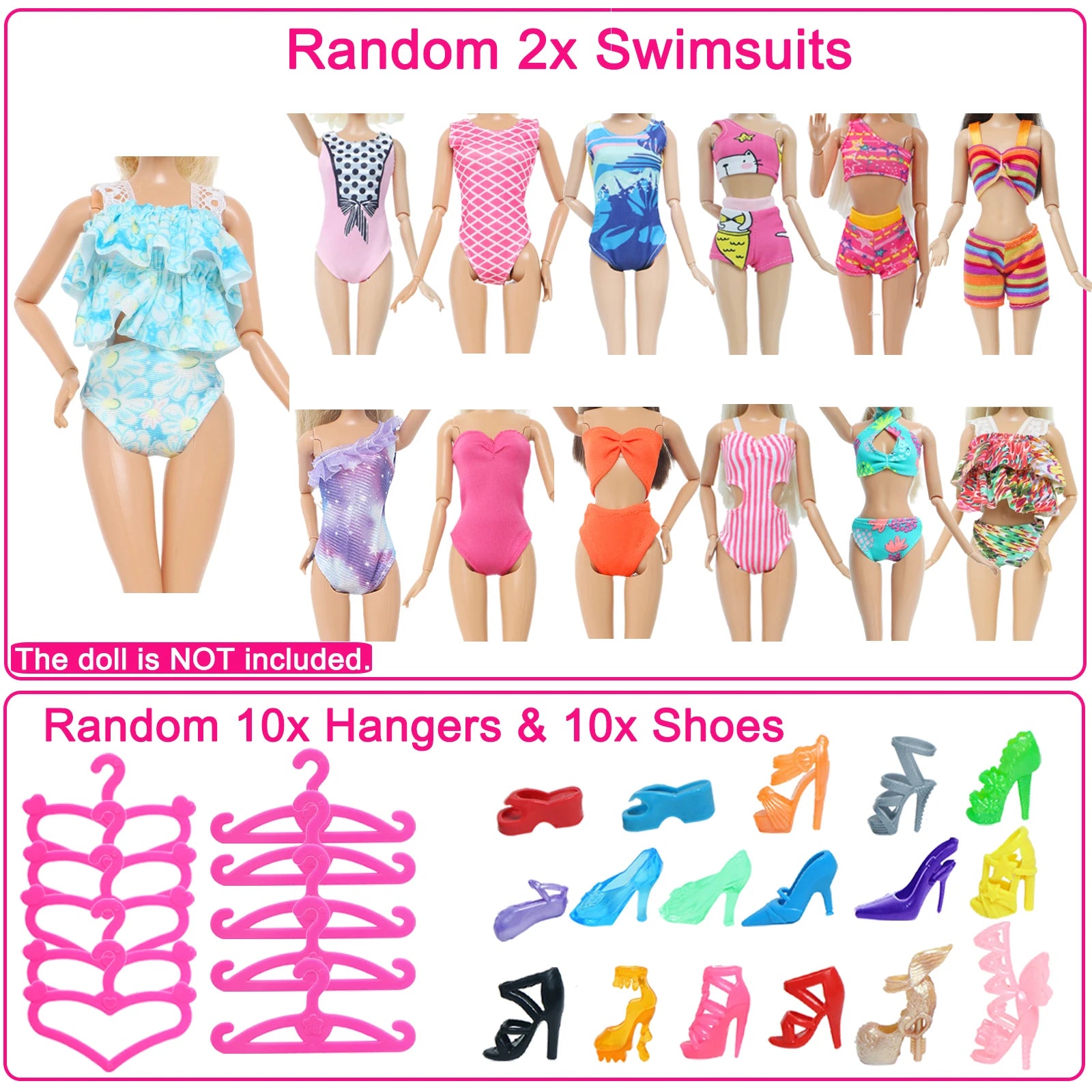27 Pcs Doll Clothes and Accessories for 11.5 Inch Doll Random 1 Princess Dress 2 Daily Dress 2 Suit 2 Swimsuit 10 Shoe 10 Hanger