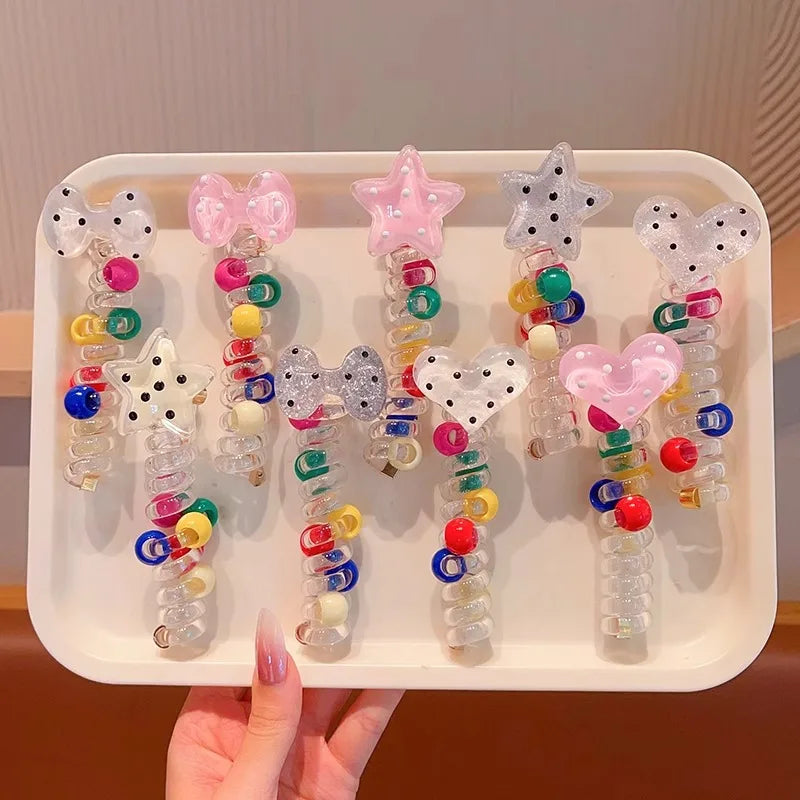 Colorful Heart Elastic Rubber Bands Children Telephone Wire Hair Ties Spiral Coil Hairbands Hair Rope Ponytail Hair Accessories