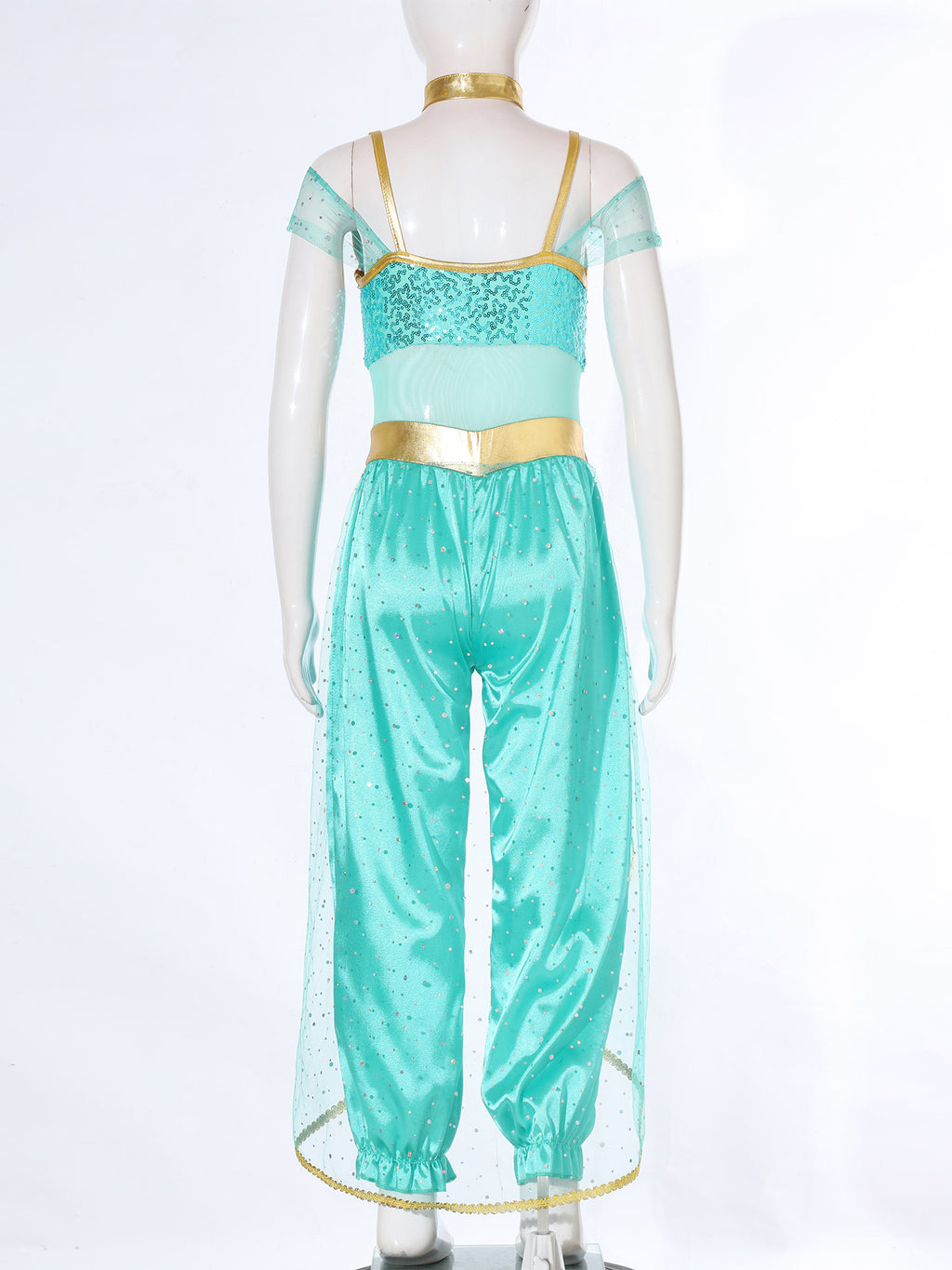 Shiny Sequin Gem Girls Halloween Jasmines Costume Kids Arabian Princess Cosplay Fancy Jumpsuit with Choker for Dance Performance