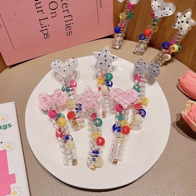 Colorful Heart Elastic Rubber Bands Children Telephone Wire Hair Ties Spiral Coil Hairbands Hair Rope Ponytail Hair Accessories