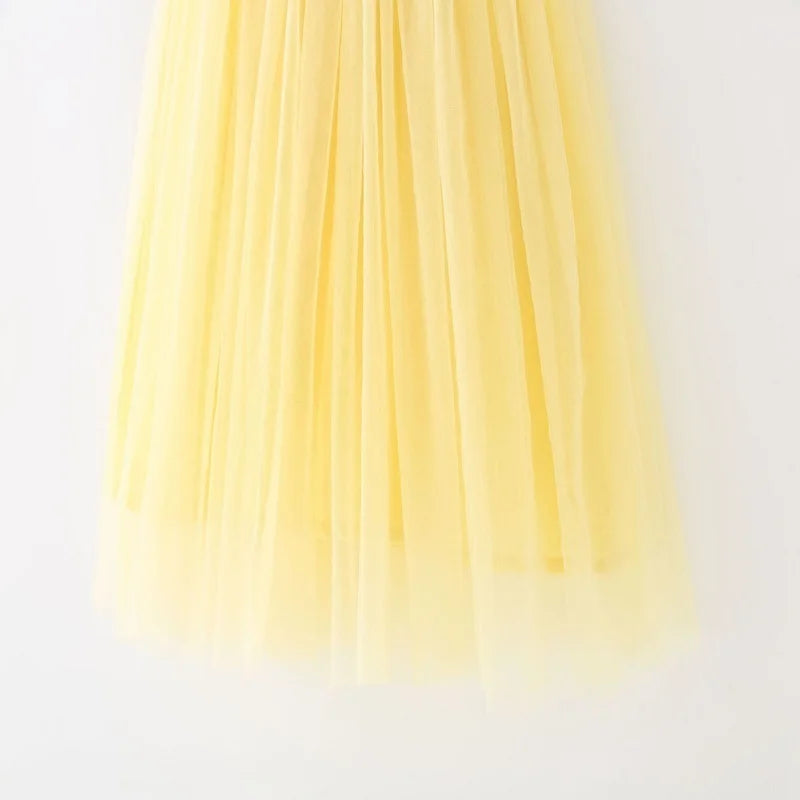 Summer Dress for Baby Girl Sling Sleeveless Square Collar Yellow Purple Pink Blue Green Mesh Princess Dress Child Clothing E2200