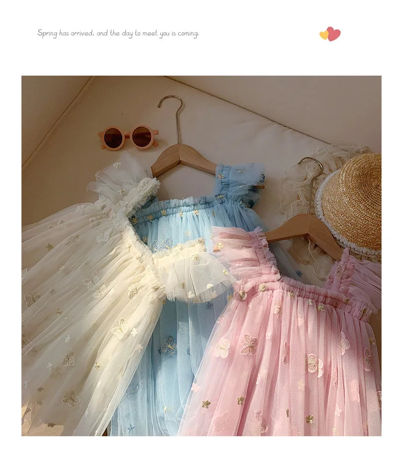 1-7T Toddler Kid Baby Girl Clothes Off Shoulder Heart Print Girls Dress Elegant Summer Sundress Beach Princess Dress Outfit