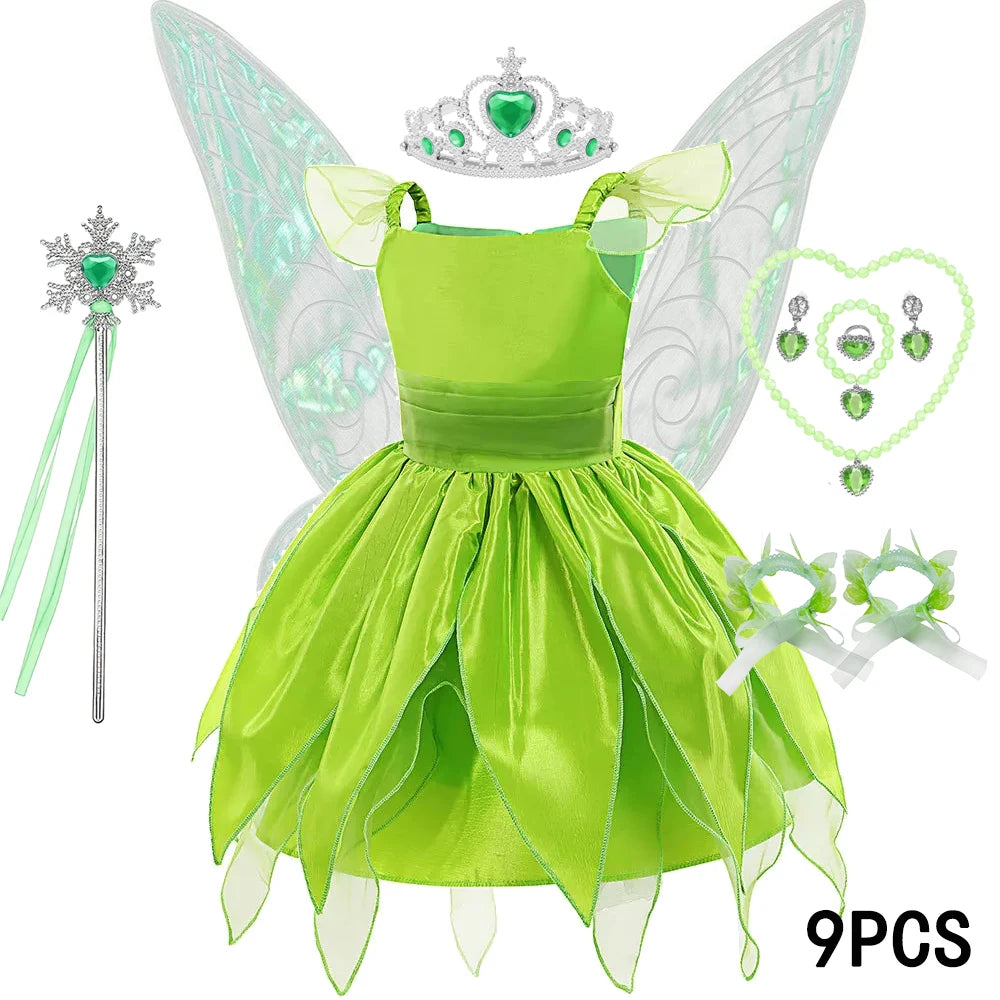 Childern Flower Fairy Dress Up Girls Princess Dress With Wings Halloween Elves Costume Carnival Party Tinkerbell Bell Dress