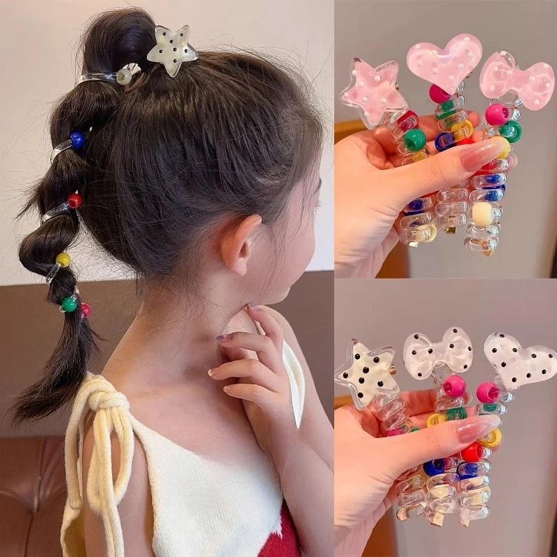 Colorful Heart Elastic Rubber Bands Children Telephone Wire Hair Ties Spiral Coil Hairbands Hair Rope Ponytail Hair Accessories