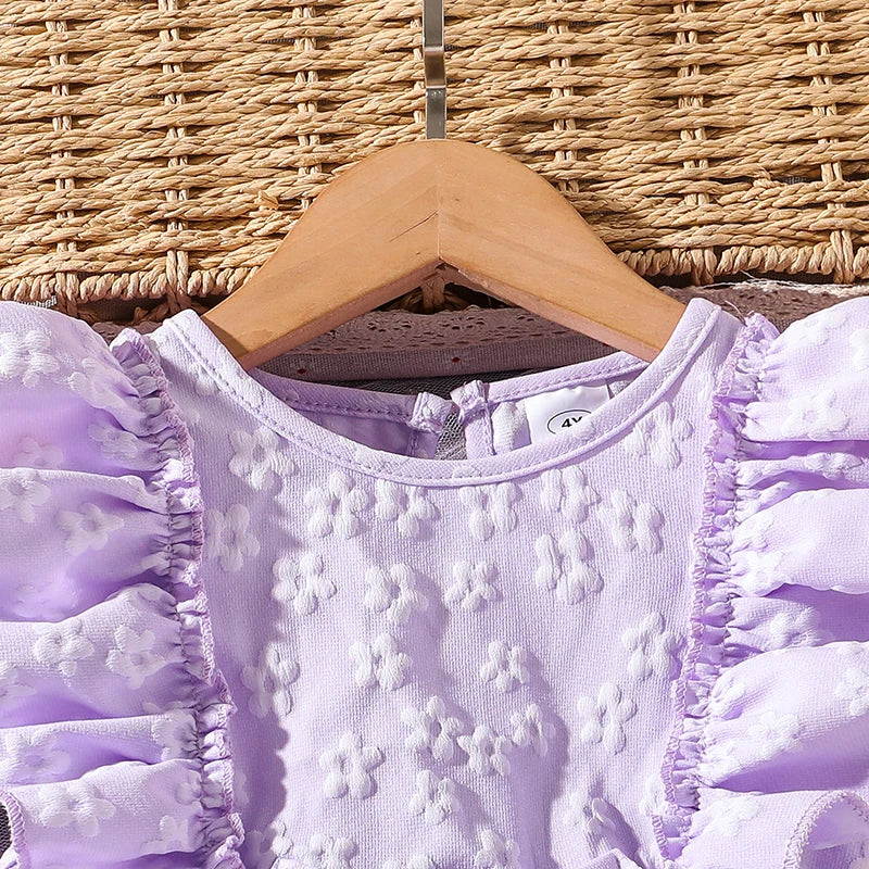 Kids Princess Dress For Girls O-Neck Wing-Sleeve Bowknot Floral Print Embroidery 4-7 Years Summer Sweet Birthday Party Clothing