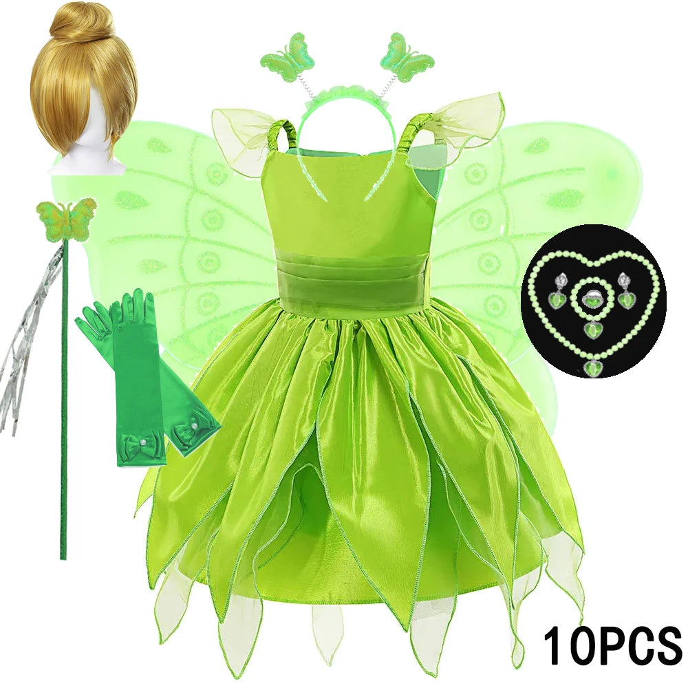 Childern Flower Fairy Dress Up Girls Princess Dress With Wings Halloween Elves Costume Carnival Party Tinkerbell Bell Dress