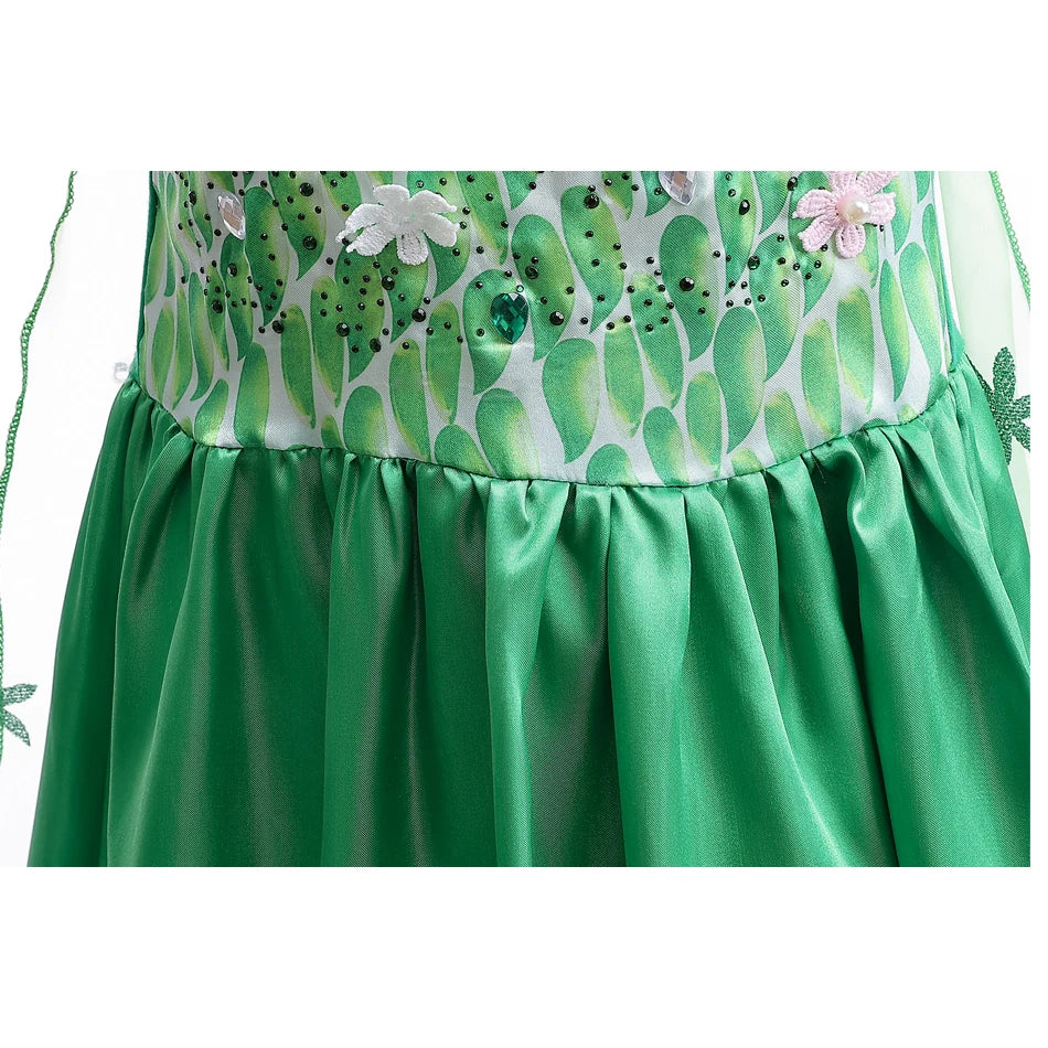 Elsa Costume for Girls Green Fancy Birthday Party Gown Kids Cosplay Princess Dress Carnival Party Children Dresses