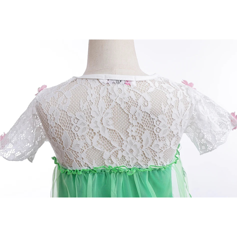 Elsa Costume for Girls Green Fancy Birthday Party Gown Kids Cosplay Princess Dress Carnival Party Children Dresses