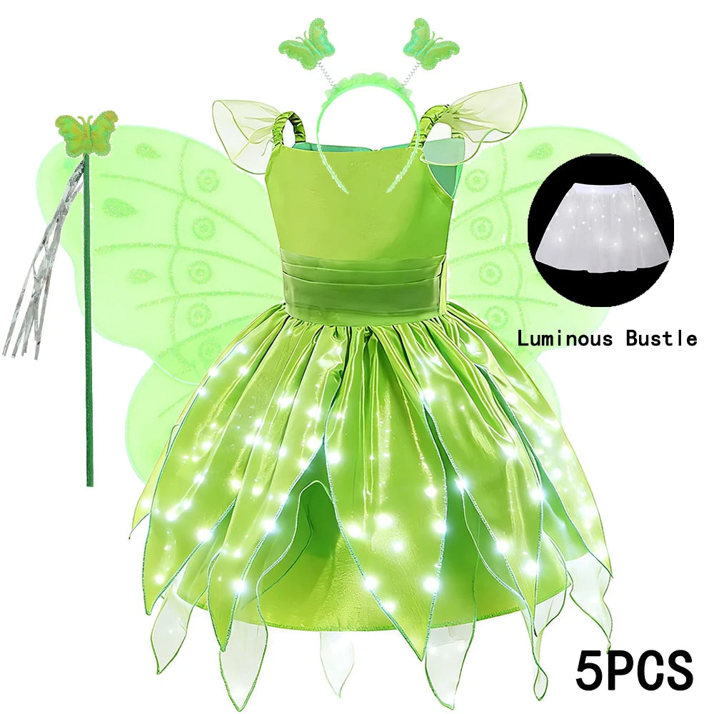 Childern Flower Fairy Dress Up Girls Princess Dress With Wings Halloween Elves Costume Carnival Party Tinkerbell Bell Dress