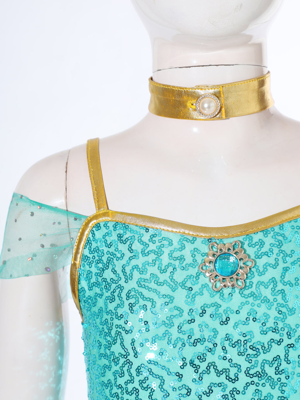 Shiny Sequin Gem Girls Halloween Jasmines Costume Kids Arabian Princess Cosplay Fancy Jumpsuit with Choker for Dance Performance