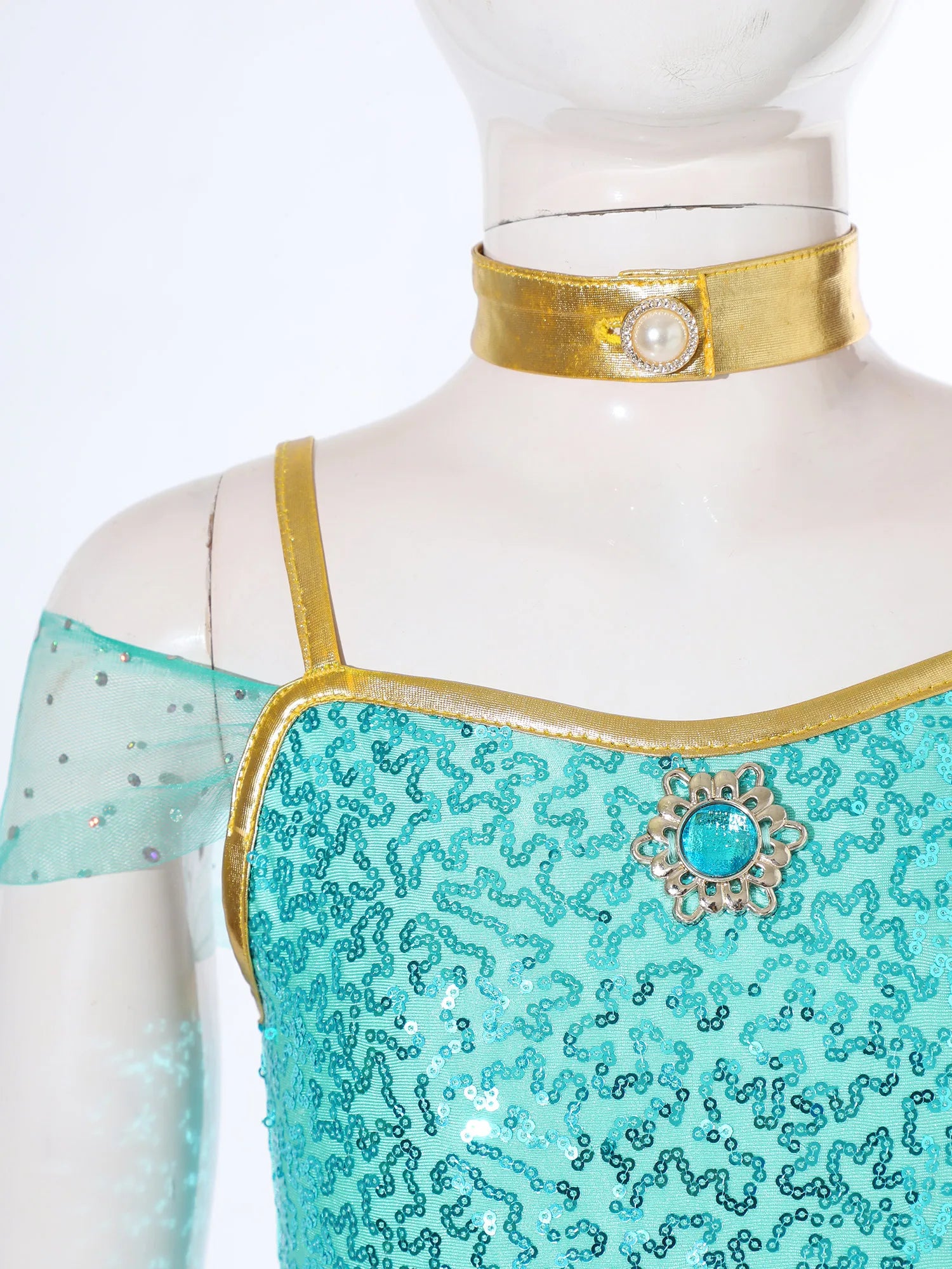 Shiny Sequin Gem Girls Halloween Jasmines Costume Kids Arabian Princess Cosplay Fancy Jumpsuit with Choker for Dance Performance