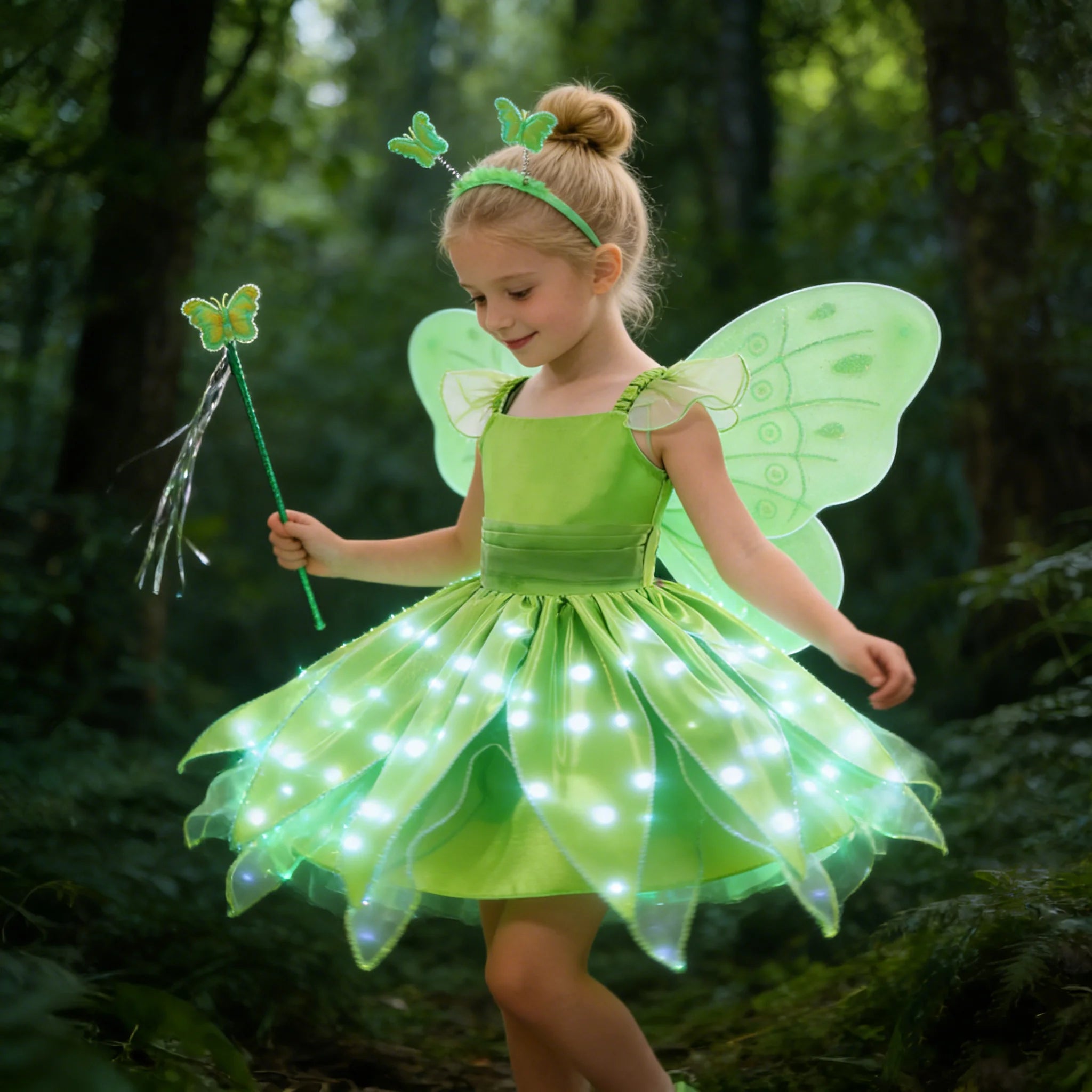 Childern Flower Fairy Dress Up Girls Princess Dress With Wings Halloween Elves Costume Carnival Party Tinkerbell Bell Dress