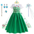 Elsa Costume for Girls Green Fancy Birthday Party Gown Kids Cosplay Princess Dress Carnival Party Children Dresses