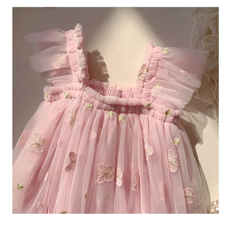 1-7T Toddler Kid Baby Girl Clothes Off Shoulder Heart Print Girls Dress Elegant Summer Sundress Beach Princess Dress Outfit