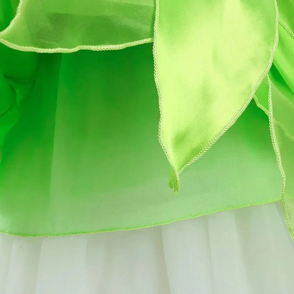 Girls Party Dresses Fairy Green Costume for Girl Tinkerbell Children Clothing Princess Elf Birthday Ball Gown Wing Dresses
