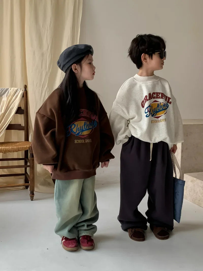 2025 Children Clothing Autumn Winter Baby Boys Girls Fleece Sweatshirt New Kids Letter Print O-Neck Tops Kids Warm Pullover