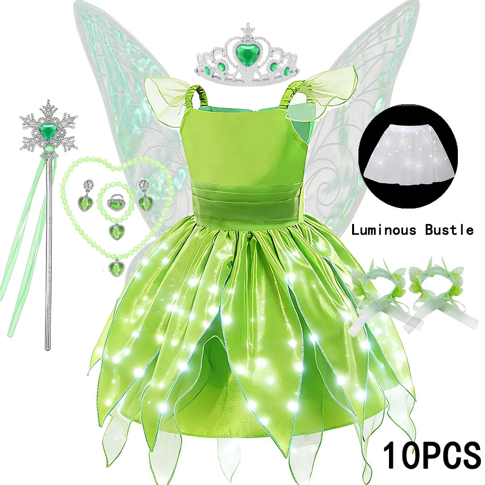 Childern Flower Fairy Dress Up Girls Princess Dress With Wings Halloween Elves Costume Carnival Party Tinkerbell Bell Dress